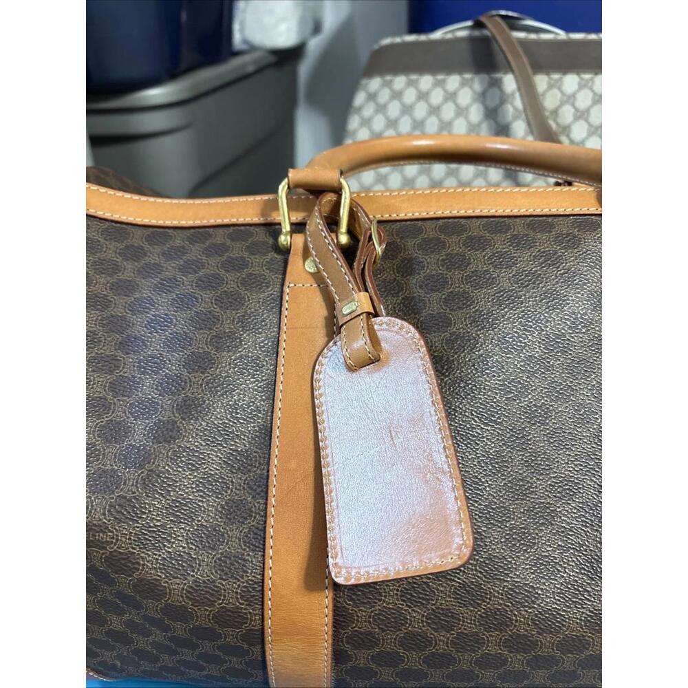 Vintage 90's CELINE Travel Boston Bag Macadam Brown Beige PVC Leather Excellent - Picture 5 of 16